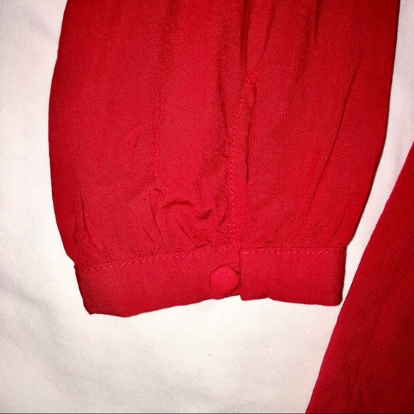 Vintage Inspired Red Blouse with Tie and Buttons, 3/4 Puffed Sleeve Levi's Small - Picture 7 of 15